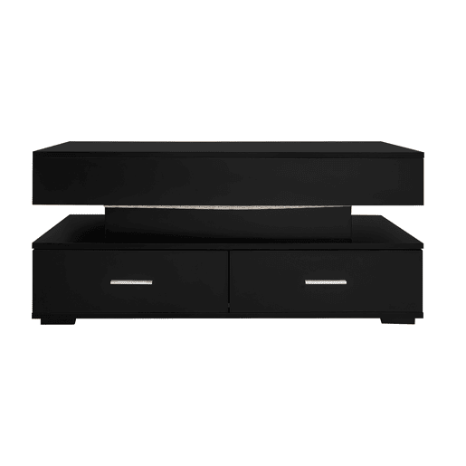 Mesa de centro regulável em altura com LED - 2 gavetas - Controlada por APP - Preto