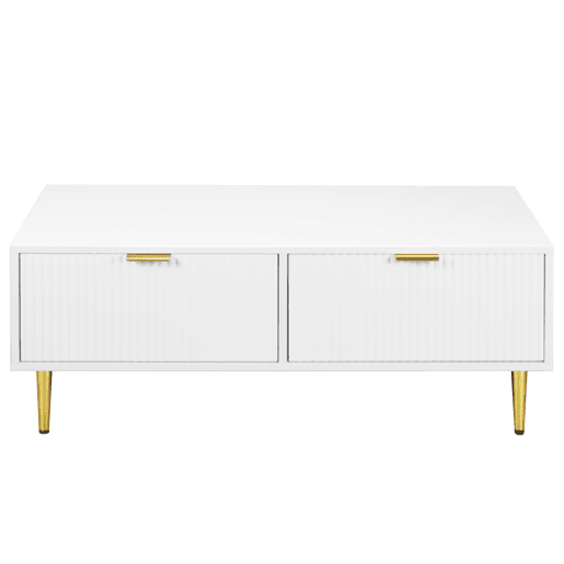 Mesa de centro - 2 gavetas - design de riscas verticais - Branco Mesa de centro - 2 gavetas - design de riscas verticais - Branco