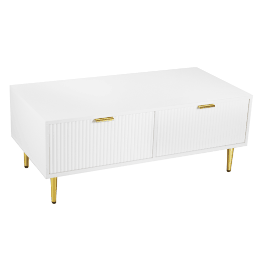 Mesa de centro - 2 gavetas - design de riscas verticais - Branco Mesa de centro - 2 gavetas - design de riscas verticais - Branco