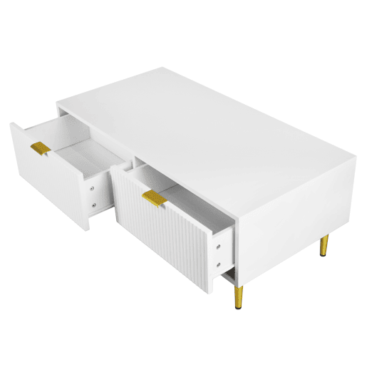 Mesa de centro - 2 gavetas - design de riscas verticais - Branco Mesa de centro - 2 gavetas - design de riscas verticais - Branco