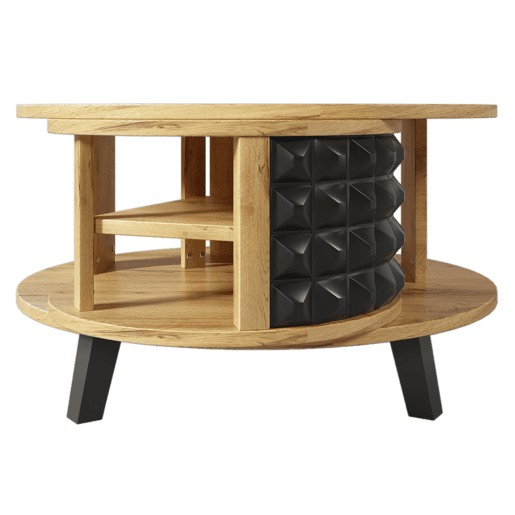 Mesa de centro - com arrumação interior giratória - Natural e Preto
