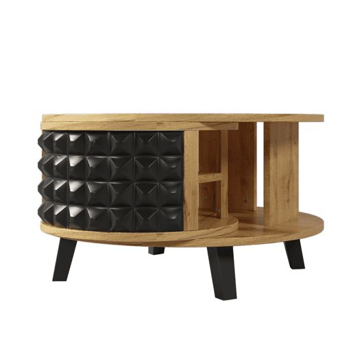 Mesa de centro - com arrumação interior giratória - Natural e Preto