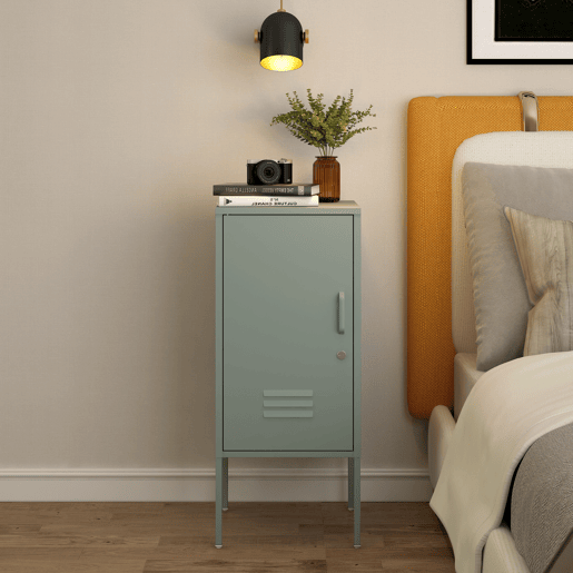 Armário de cabeceira Hausjärvi com porta 82x35x35 cm aço - Verde menta en.casa