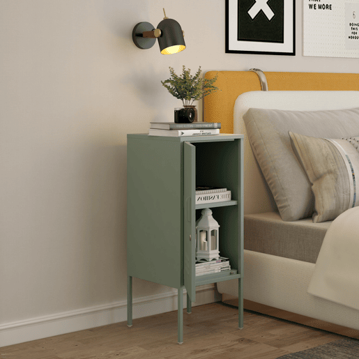 Armário de cabeceira Hausjärvi com porta 82x35x35 cm aço - Verde menta en.casa