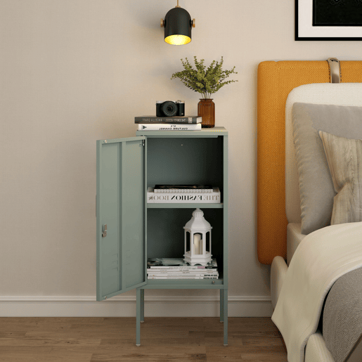 Armário de cabeceira Hausjärvi com porta 82x35x35 cm aço - Verde menta en.casa