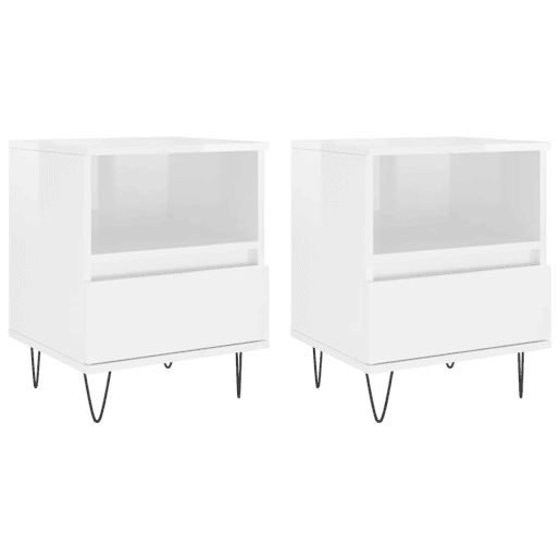 vidaXL Mesa de cabeceira 2 pcs derivados de madeira branco brilhante