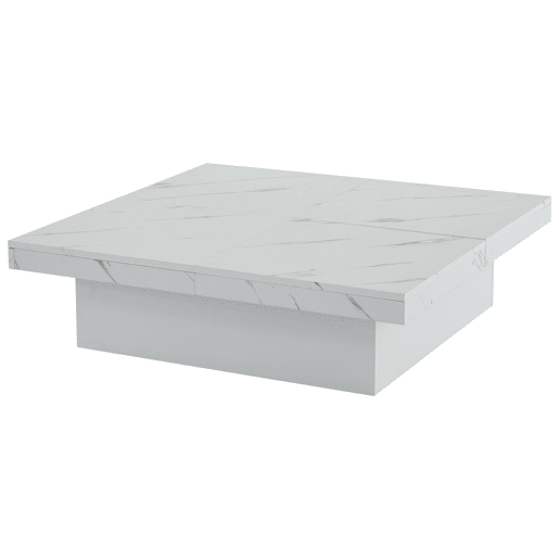 Mesa de centro quadrada com 4 gavetas - efeito mármore - Branco