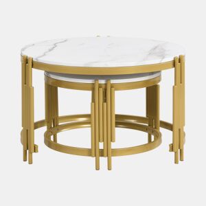 Conjunto de 2 mesas de centro - efeito mármore - estrutura metálica - Branco e dourado