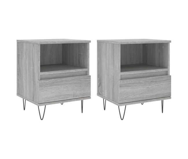 Vidaxl mesita de noche 2 uds madera ingeniería gris sonoma 40x35x50 cm