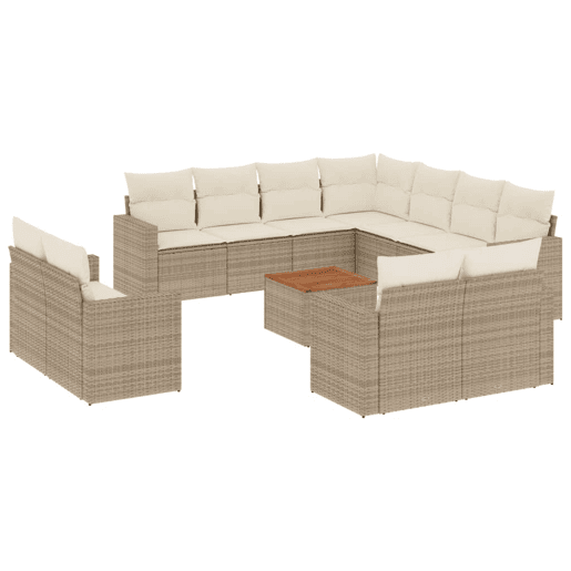vidaXL 12 pcs conjunto de sofás p jardim com almofadões vime PE bege
