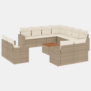 vidaXL 12 pcs conjunto de sofás p jardim com almofadões vime PE bege