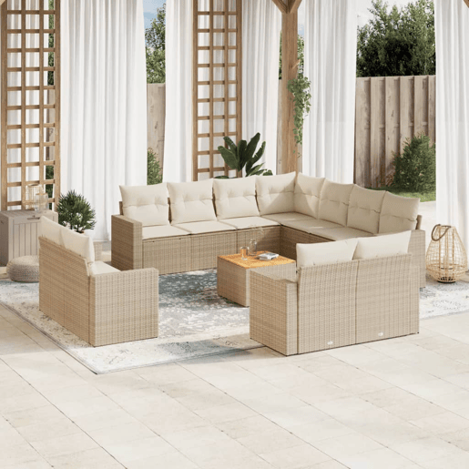 vidaXL 12 pcs conjunto de sofás p jardim com almofadões vime PE bege