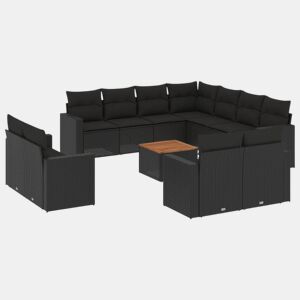 vidaXL 12 pcs conjunto de sofás de jardim c almofadões vime PE preto
