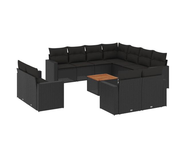 Vidaxl set de sofás de jardín 12 piezas cojines ratán sintético negro