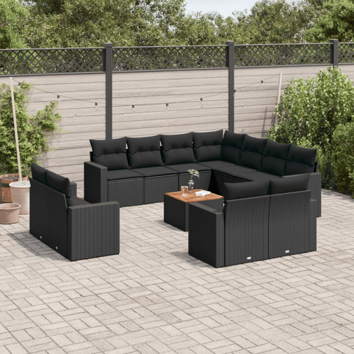 vidaXL 12 pcs conjunto de sofás de jardim c almofadões vime PE preto vidaXL 12 pcs conjunto de sofás de jardim c almofadões vime PE preto