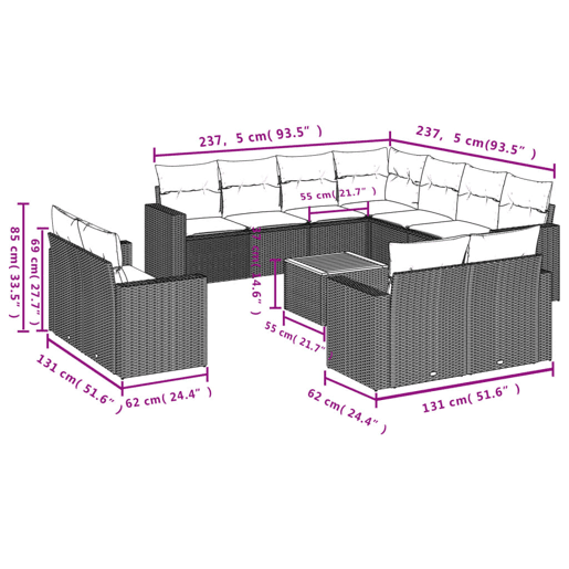 vidaXL 12 pcs conjunto de sofás de jardim c almofadões vime PE preto vidaXL 12 pcs conjunto de sofás de jardim c almofadões vime PE preto