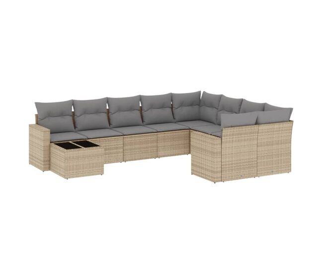 Vidaxl juego de sofás jardín con cojines beige 10 pzas ratán sintético