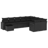 vidaXL 10 pcs conjunto sofás de jardim c almofadões vime PE preto