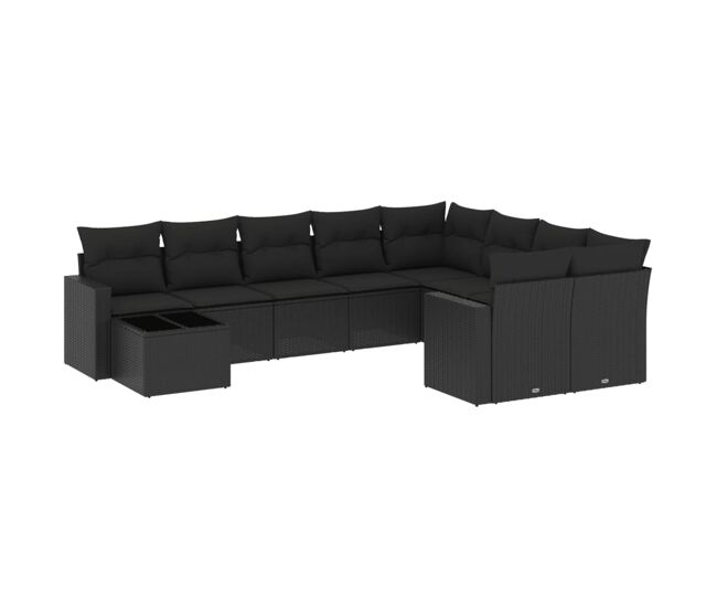 Vidaxl set de sofás de jardín 10 pzas cojines ratán sintético negro