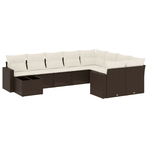 vidaXL 10 pcs conj. sofás jardim com almofadões vime PE castanho