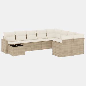 vidaXL 10 pcs conjunto de sofás p jardim com almofadões vime PE bege