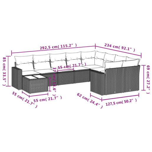 vidaXL 10 pcs conjunto de sofás p jardim com almofadões vime PE bege vidaXL 10 pcs conjunto de sofás p jardim com almofadões vime PE bege