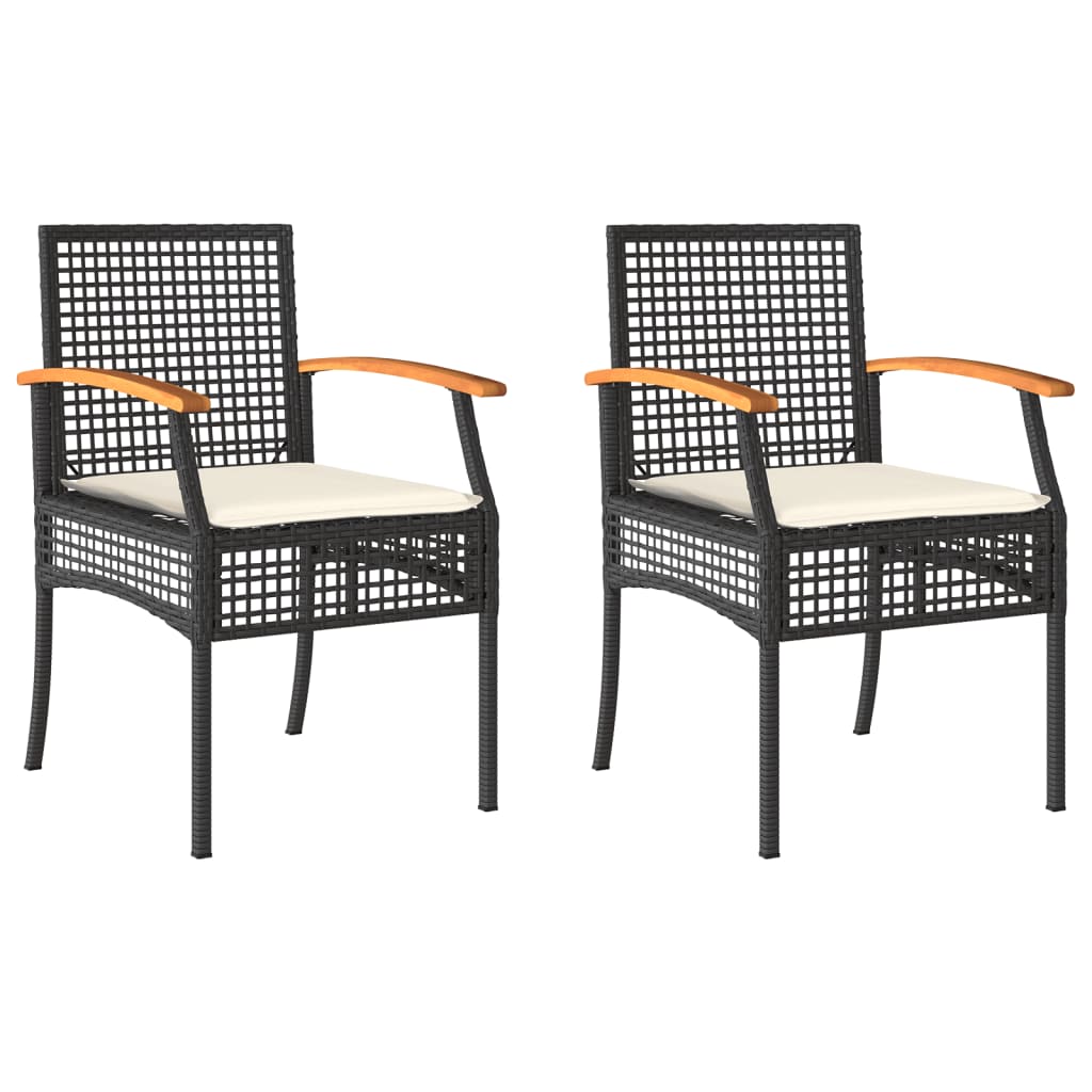 vidaxl sillas de jardin con cojin 2 uds ratan pe negro y madera acacia