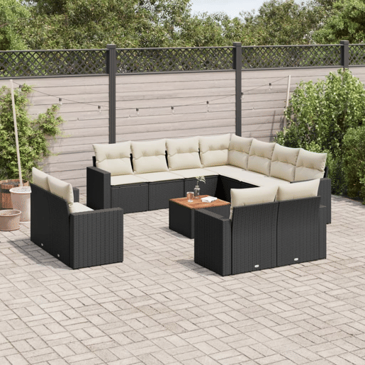 vidaXL 12 pcs conjunto de sofás de jardim c almofadões vime PE preto vidaXL 12 pcs conjunto de sofás de jardim c almofadões vime PE preto