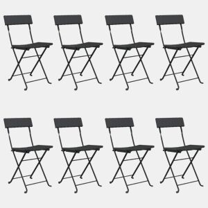 vidaXL Cadeiras de bistrô dobráveis 8 pcs vime PE e aço preto