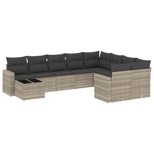vidaXL 10 pcs conj. sofás jardim com almofadões vime PE cinzento-claro