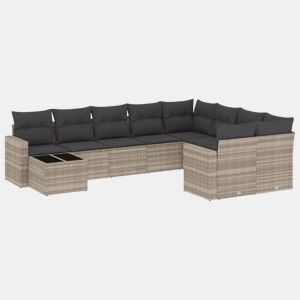 vidaXL 10 pcs conj. sofás jardim com almofadões vime PE cinzento-claro