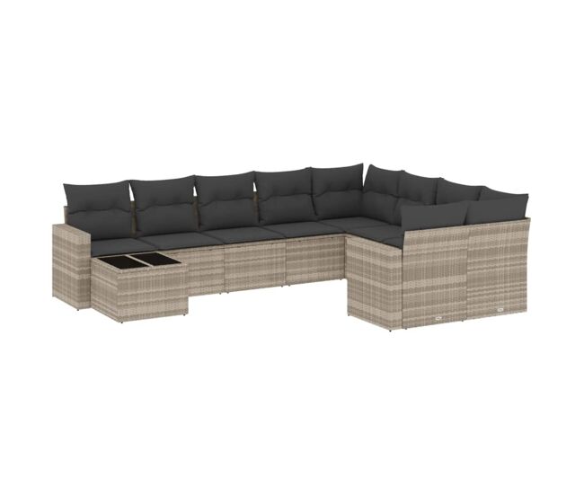 Vidaxl set sofás jardín 10 pzas con cojines ratán sintético gris claro