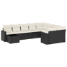vidaXL 10 pcs conjunto sofás de jardim c almofadões vime PE preto