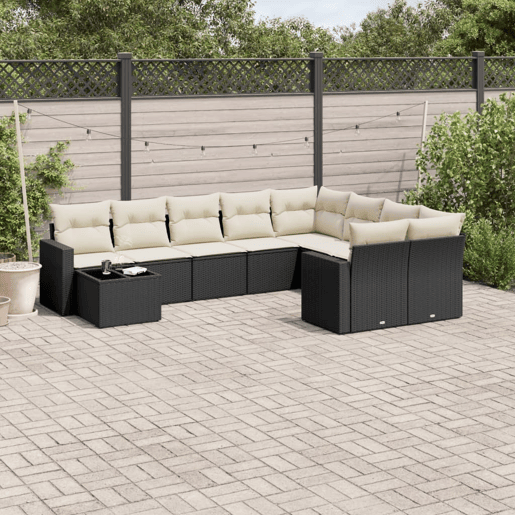 vidaXL 10 pcs conjunto sofás de jardim c almofadões vime PE preto