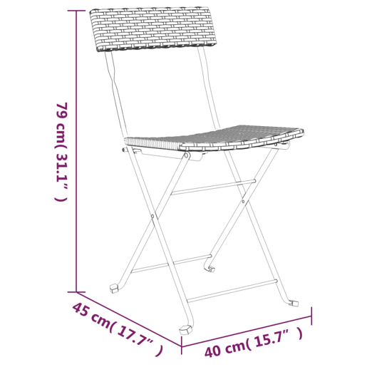 vidaXL Cadeiras de bistrô dobráveis 2 pcs vime PE e aço cinzento vidaXL Cadeiras de bistrô dobráveis 2 pcs vime PE e aço cinzento