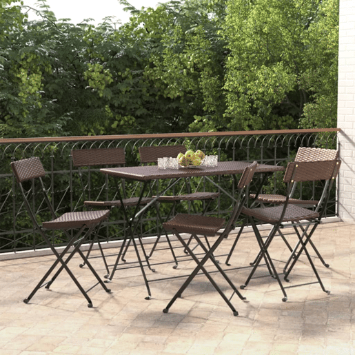vidaXL Cadeiras de bistrô dobráveis 6 pcs vime PE e aço castanho vidaXL Cadeiras de bistrô dobráveis 6 pcs vime PE e aço castanho