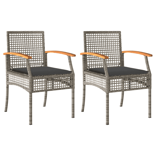 vidaXL Cadeiras de jardim com almofadões 2 pcs vime PEacácia cinzento vidaXL Cadeiras de jardim com almofadões 2 pcs vime PEacácia cinzento