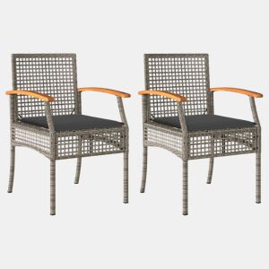 vidaXL Cadeiras de jardim com almofadões 2 pcs vime PEacácia cinzento
