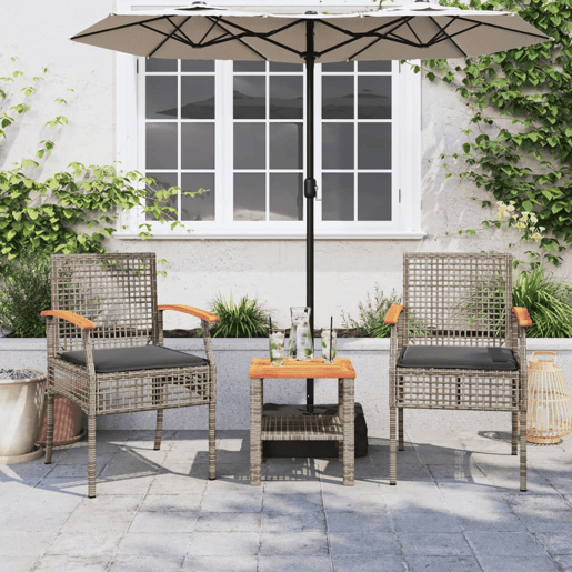 vidaXL Cadeiras de jardim com almofadões 2 pcs vime PEacácia cinzento vidaXL Cadeiras de jardim com almofadões 2 pcs vime PEacácia cinzento