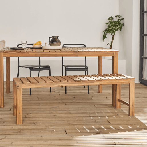 Banco em acácia em madeira clara, 140cm, Cartama, Madeira, 140x35x45 cm