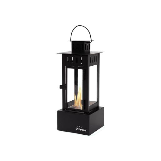 Lareira a etanol em metal com um depósito de 0,5L. O seu design em forma de lanterna é moderno e prático. Os seus quatro vidros temperados contêm chamas que darão um toque diferente e criativo à sua casa.