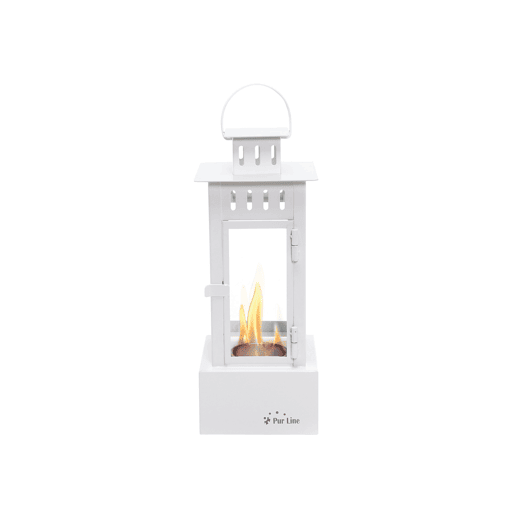 Lareira a etanol em metal com um depósito de 0,5L. O seu design em forma de lanterna é moderno e prático. Os seus quatro vidros temperados contêm chamas que darão um toque diferente e criativo à sua casa.