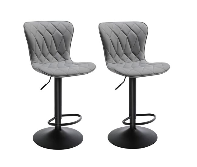 Juego de 2 taburetes altos giratorios modernos, regulables y acolchados con diseño diamante y reposapiés - ideales para cocinas o barras