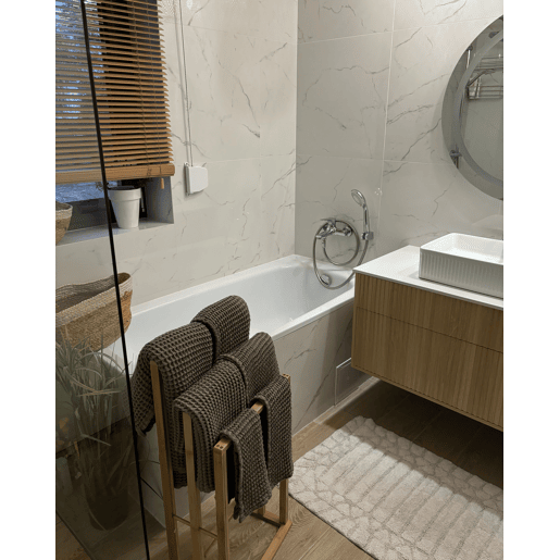 Tapete casa de banho TEKKE Creme claro 60 x 90 cm Algodão