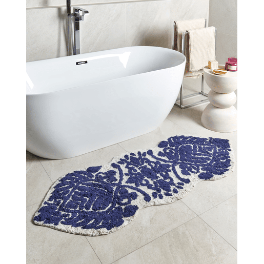 Tapete casa de banho CANBAR Azul marinho 150 x 60 cm Algodão