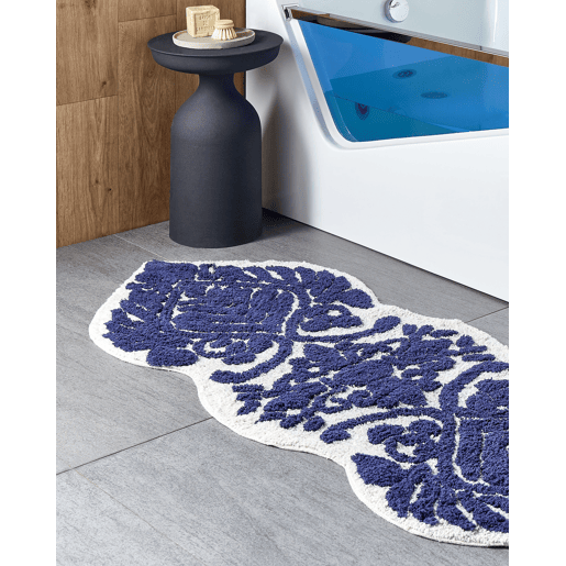 Tapete casa de banho CANBAR Azul marinho 150 x 60 cm Algodão