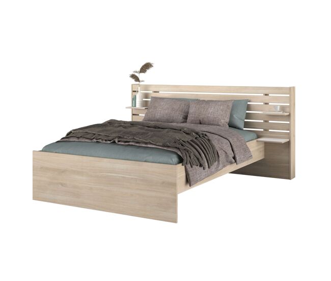 Cama de matrimonio con cabecero en color roble japonés 135-140x200 cm