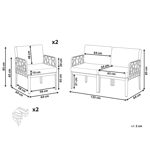 Conjunto de sofás de jardim 4 lugares ERICHE Cinzento escuro Conjunto de sofás de jardim 4 lugares ERICHE Cinzento escuro