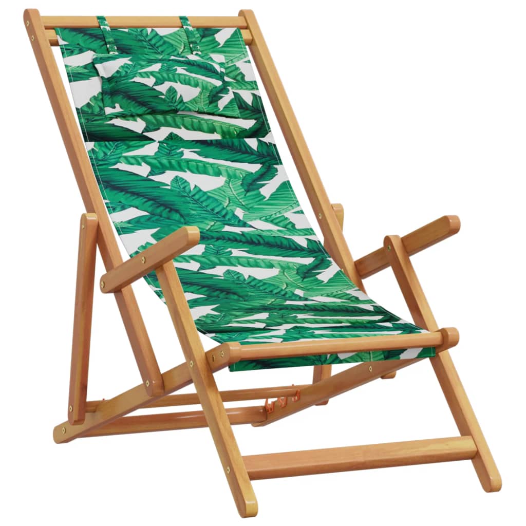 Vidaxl silla de playa plegable madera maciza de eucalipto y tela hojas