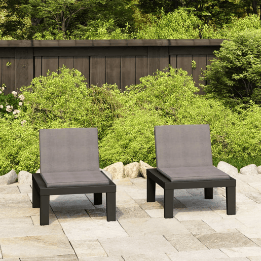 vidaXL Cadeiras de jardim com almofadões 2 pcs plástico cinzento
